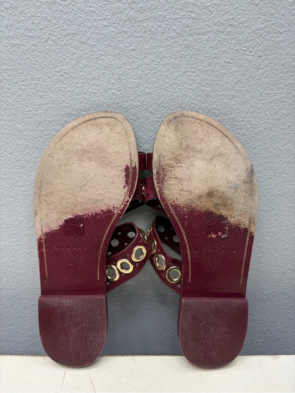 Sandro Burgundy Leather Adelie Sandals Size 37 - Picture 6 of 7